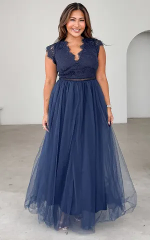Caleigh Lace Tulle Maxi Dress - Navy