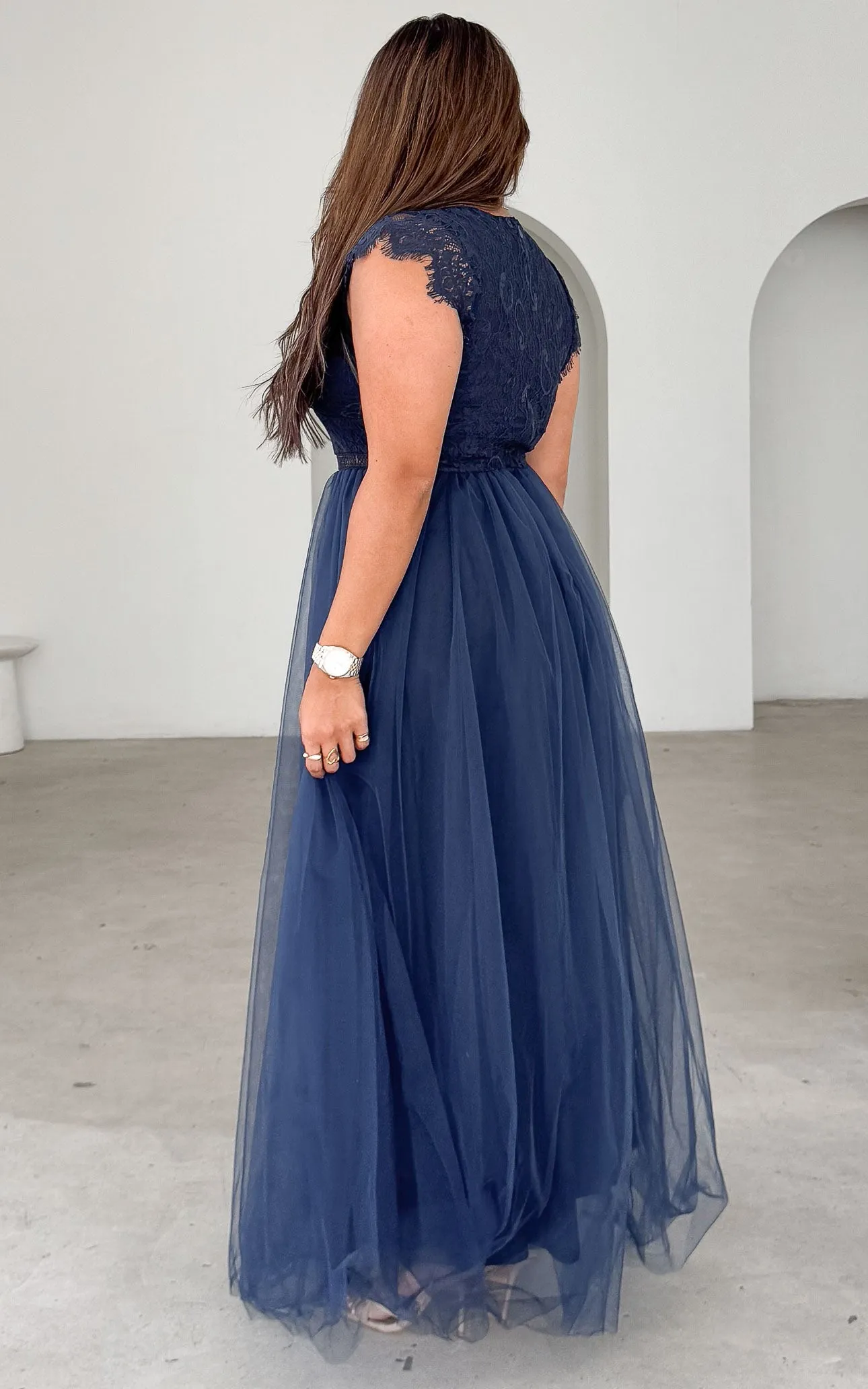 Caleigh Lace Tulle Maxi Dress - Navy