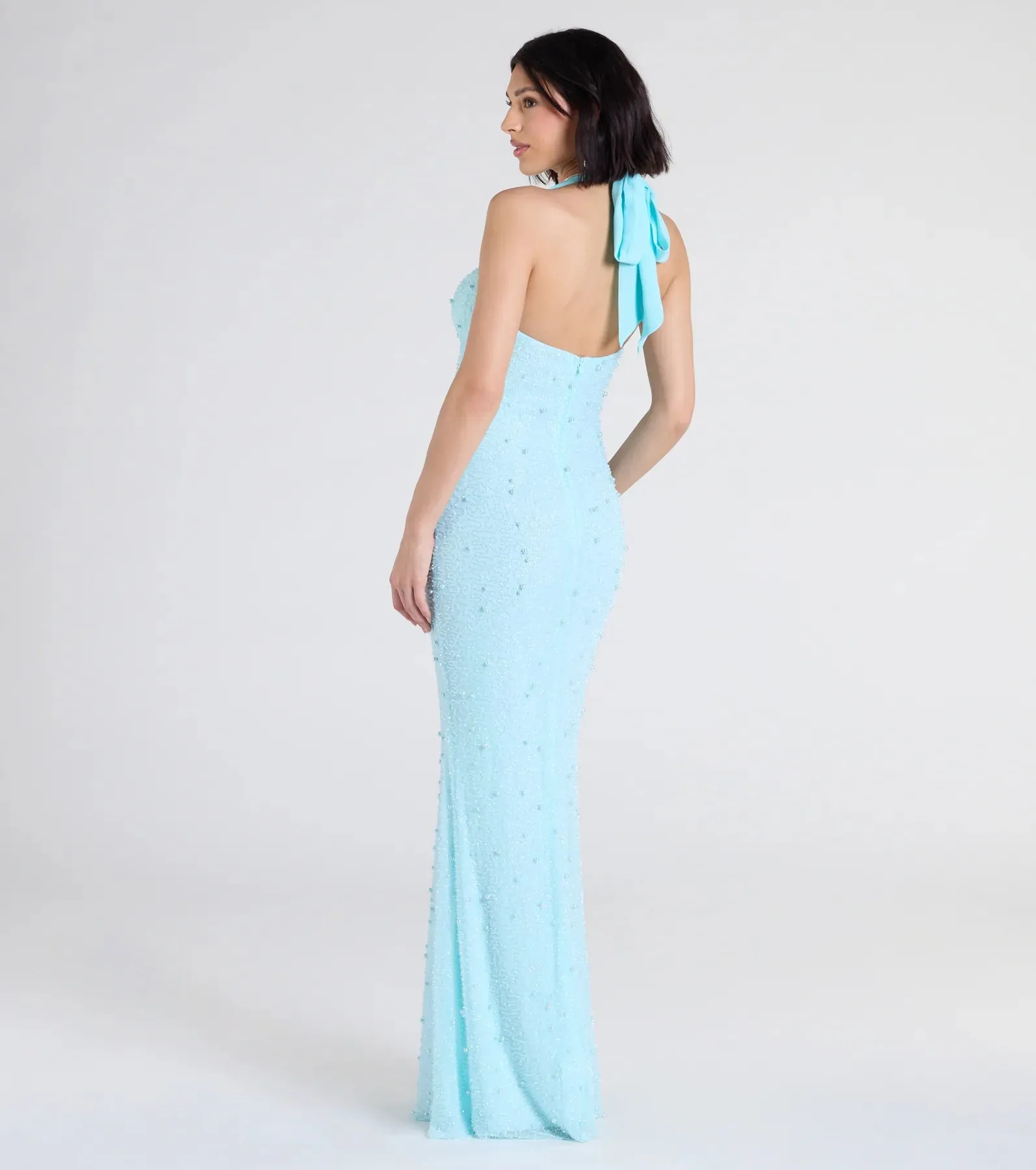Calla Halter Mermaid Pearl Beaded Formal Dress