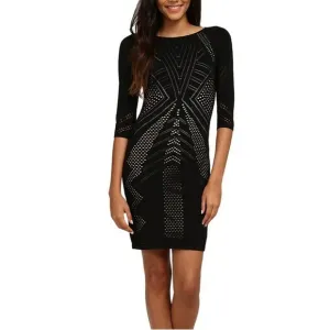 Calvin Klein Illusion Bodycon Stretch Dress  Laser Cut Lined 3/4 Sleeves Black M