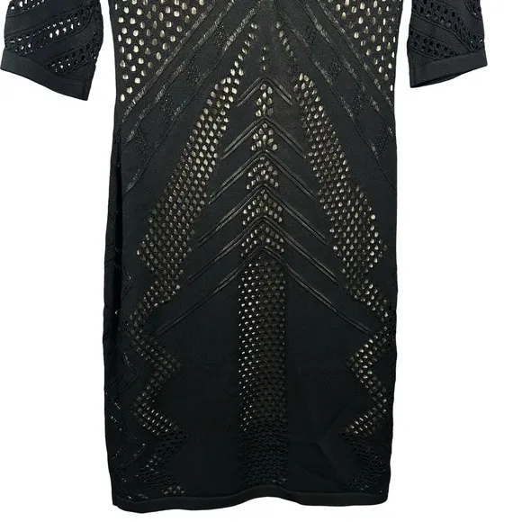 Calvin Klein Illusion Bodycon Stretch Dress  Laser Cut Lined 3/4 Sleeves Black M