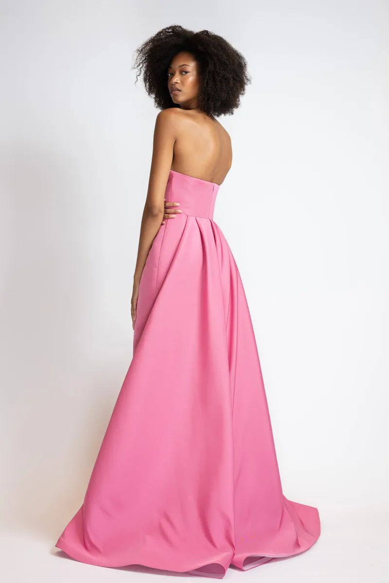 Camellia Faille Strapless Dress with Draped Blossom Train