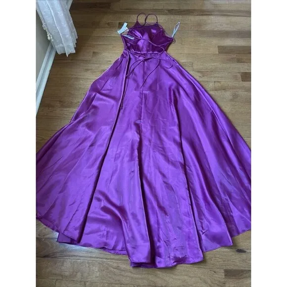 Camille La Vie Shimmer Halter Formal Dress Gown Size 2 Magenta Sparkle Fairy