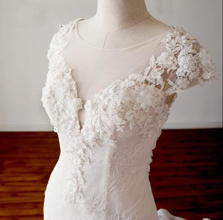 Cap Sleeves Trumpet Sexy Wedding Dresses, High Quality Handmade Bridal Gown with Train , WD0271