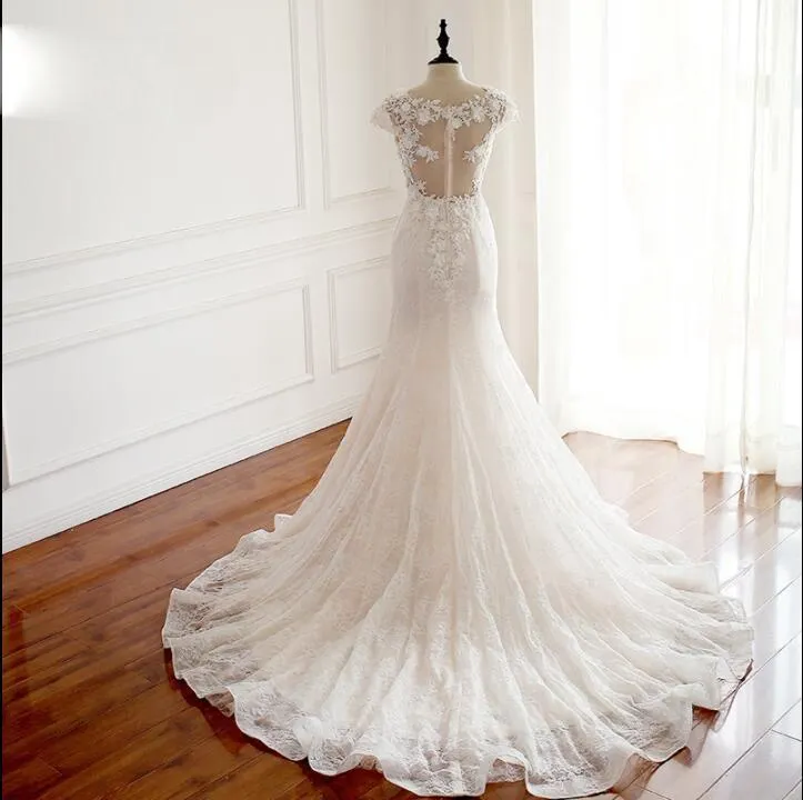 Cap Sleeves Trumpet Sexy Wedding Dresses, High Quality Handmade Bridal Gown with Train , WD0271