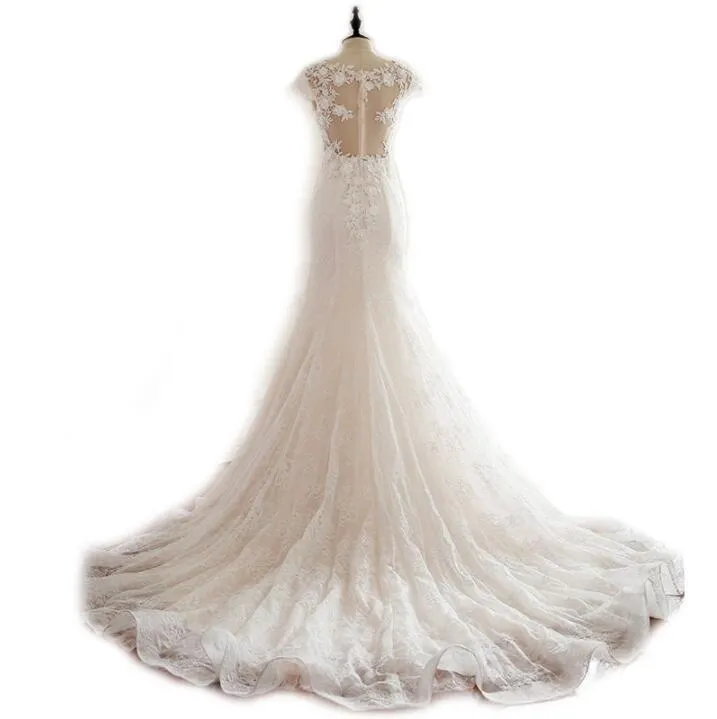 Cap Sleeves Trumpet Sexy Wedding Dresses, High Quality Handmade Bridal Gown with Train , WD0271