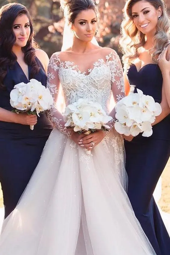 Cathedral Train Wedding Dress with Lace Long Sleeves