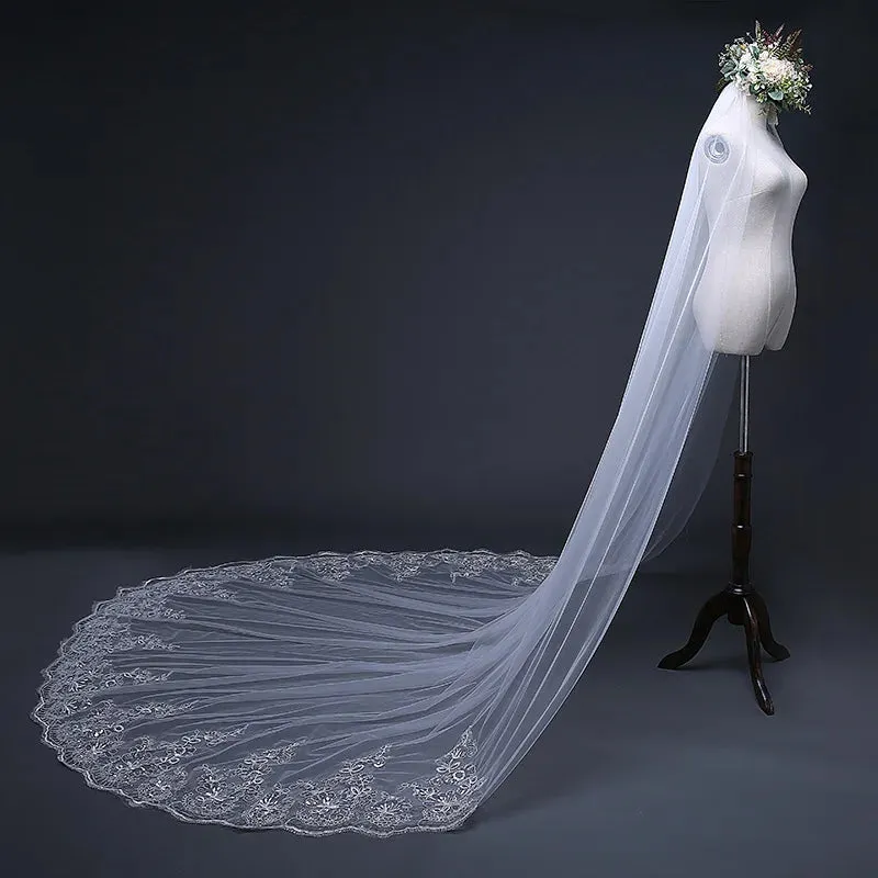 Cathedral Wedding Lace Appliqued Bridal Veils