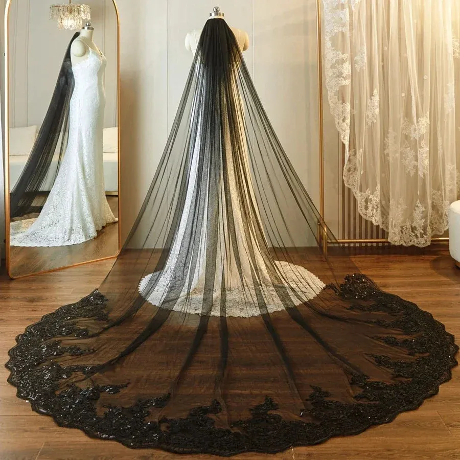 Cathedral Wedding Lace Appliqued Bridal Veils