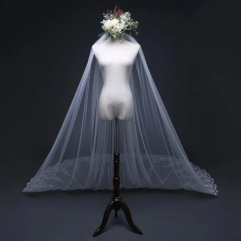Cathedral Wedding Lace Appliqued Bridal Veils