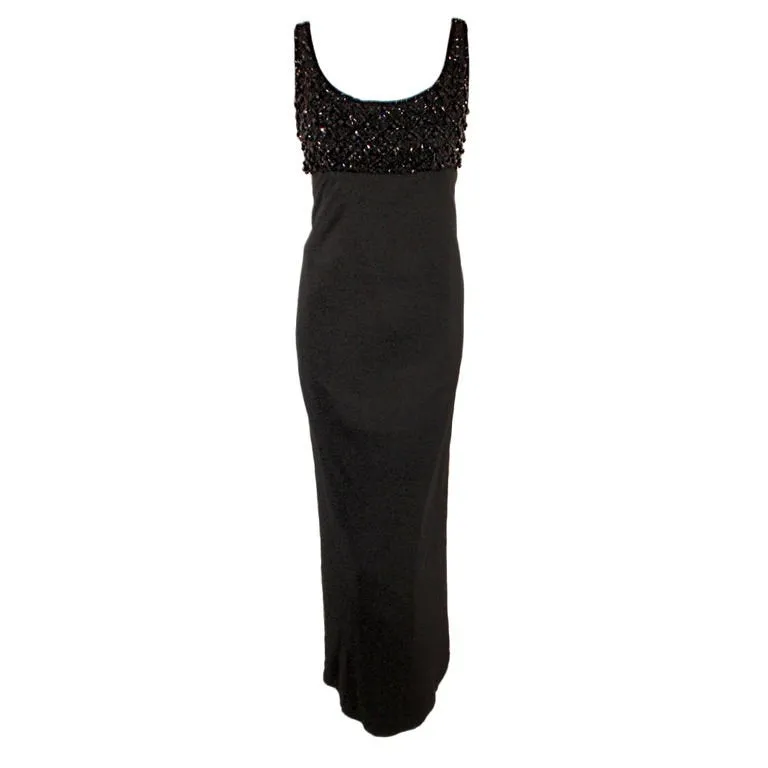 CEIL CHAPMAN 1950s Vintage Black Empire Waist Gown Size 8