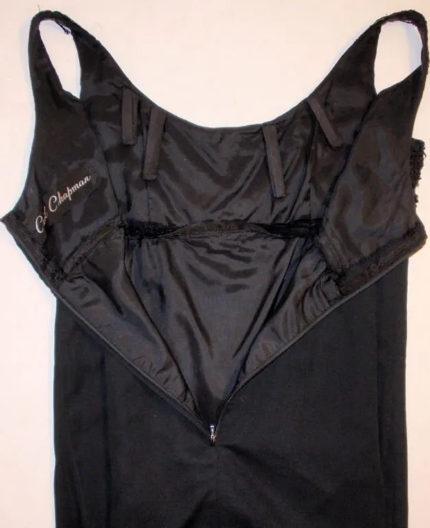 CEIL CHAPMAN 1950s Vintage Black Empire Waist Gown Size 8