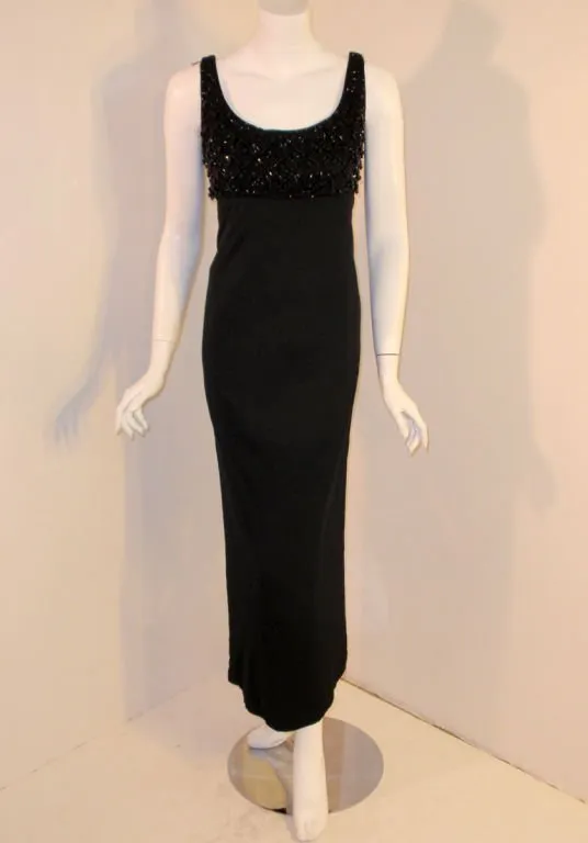 CEIL CHAPMAN 1950s Vintage Black Empire Waist Gown Size 8