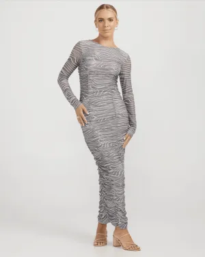 CHARLIE HOLIDAY Valentina Ruched Dress - Retro Zebra