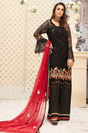 Charming Black Chiffon Dress With Hand Embroidery # C2080