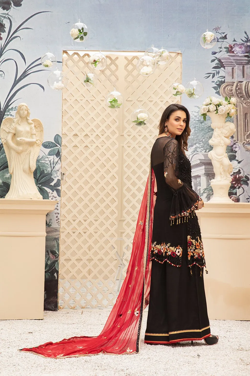 Charming Black Chiffon Dress With Hand Embroidery # C2080