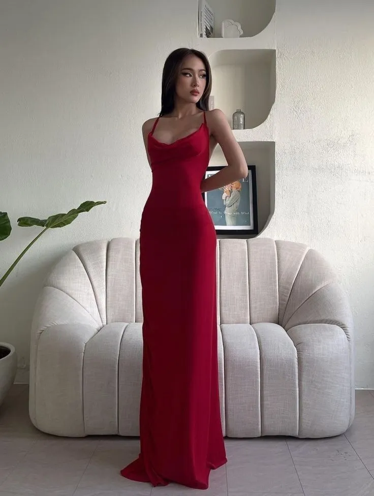 Charming Red Straps Sheaht Long Evening Party Dress Birthday Outfits, D256