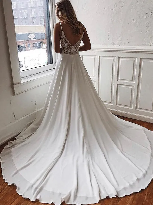 Cheap Spaghetti Straps Lace See Through Wedding Dresses Online,Cheap Unique Bridal Dresses,MW423