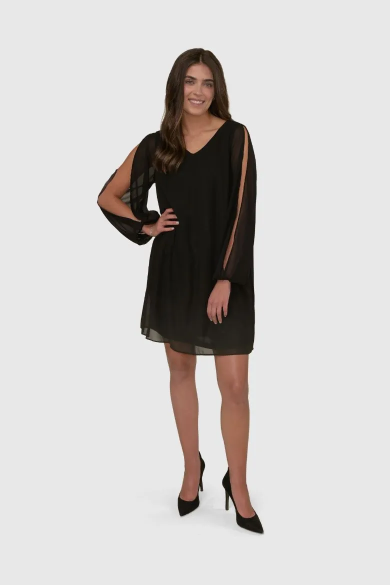 Chiffon Balloon Sleeve V-Neck Dress