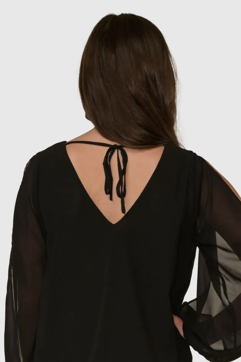 Chiffon Balloon Sleeve V-Neck Dress