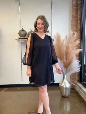 Chiffon Balloon Sleeve V-Neck Dress