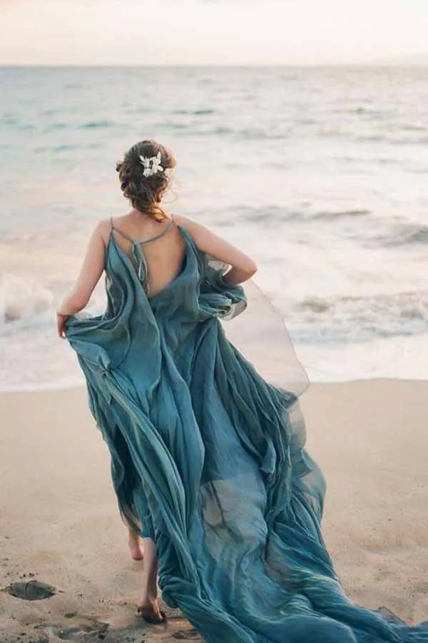 Chiffon Rustic Wedding Dress With Train, A-line Beach Wedding Gown, MW685