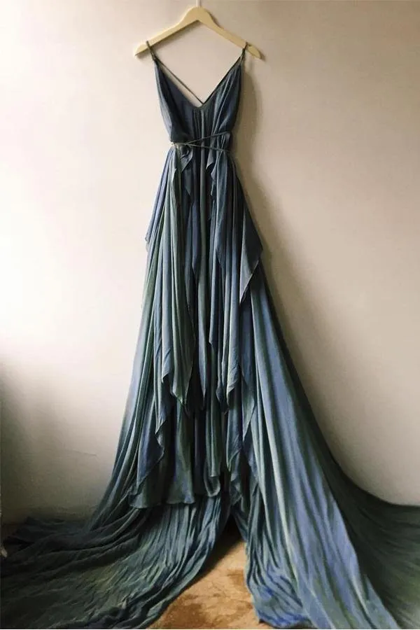 Chiffon Rustic Wedding Dress With Train, A-line Beach Wedding Gown, MW685
