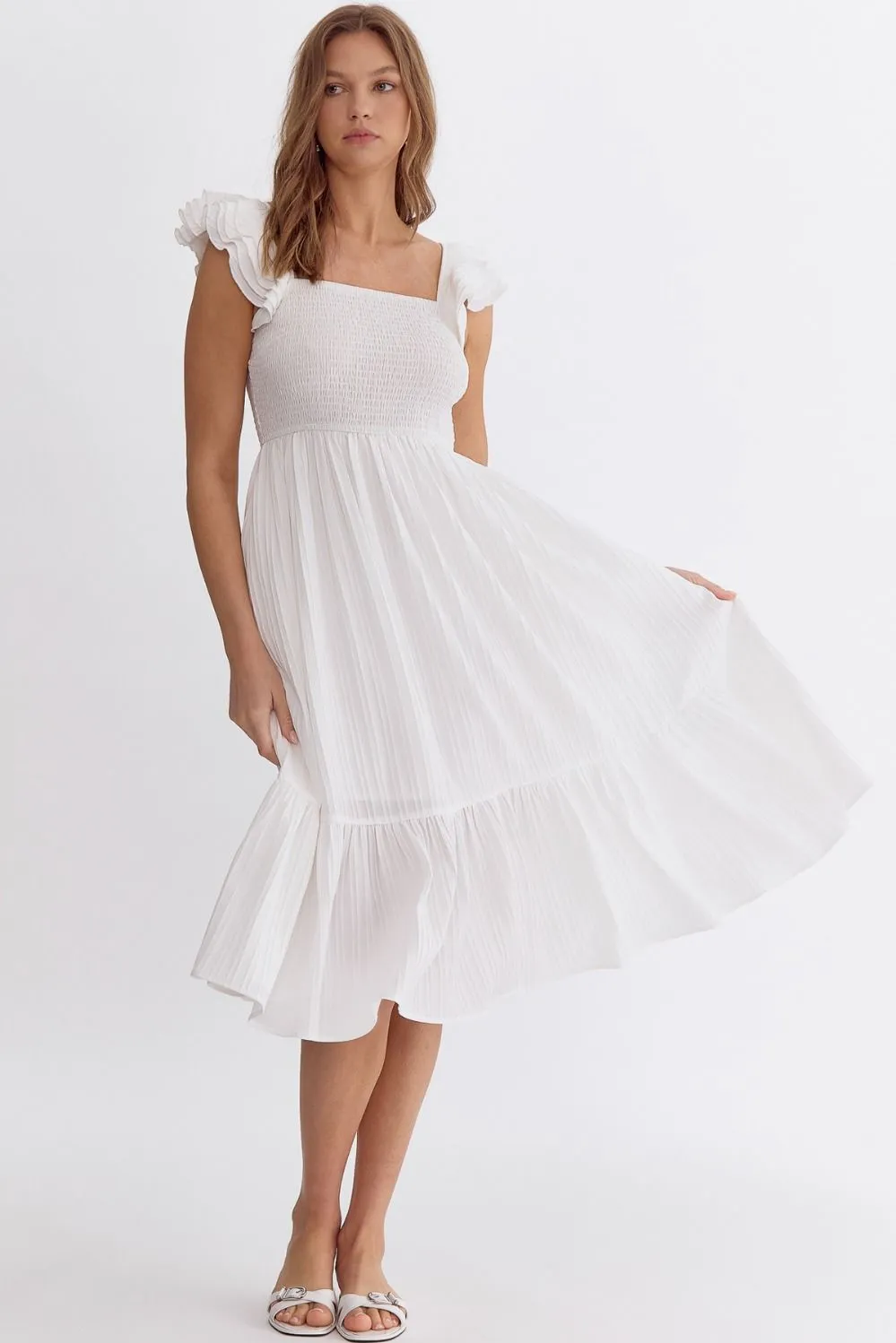 Chill & Unwind Square Midi Dress in Off White