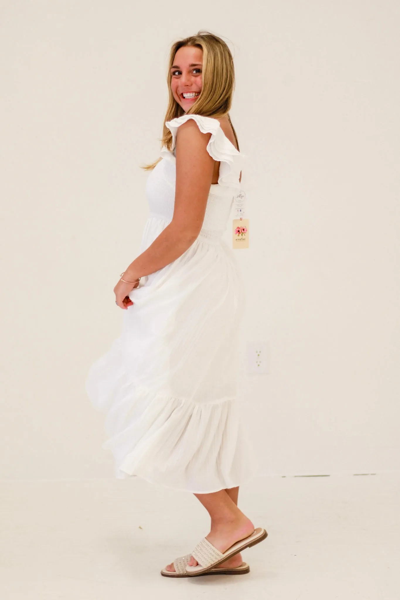 Chill & Unwind Square Midi Dress in Off White