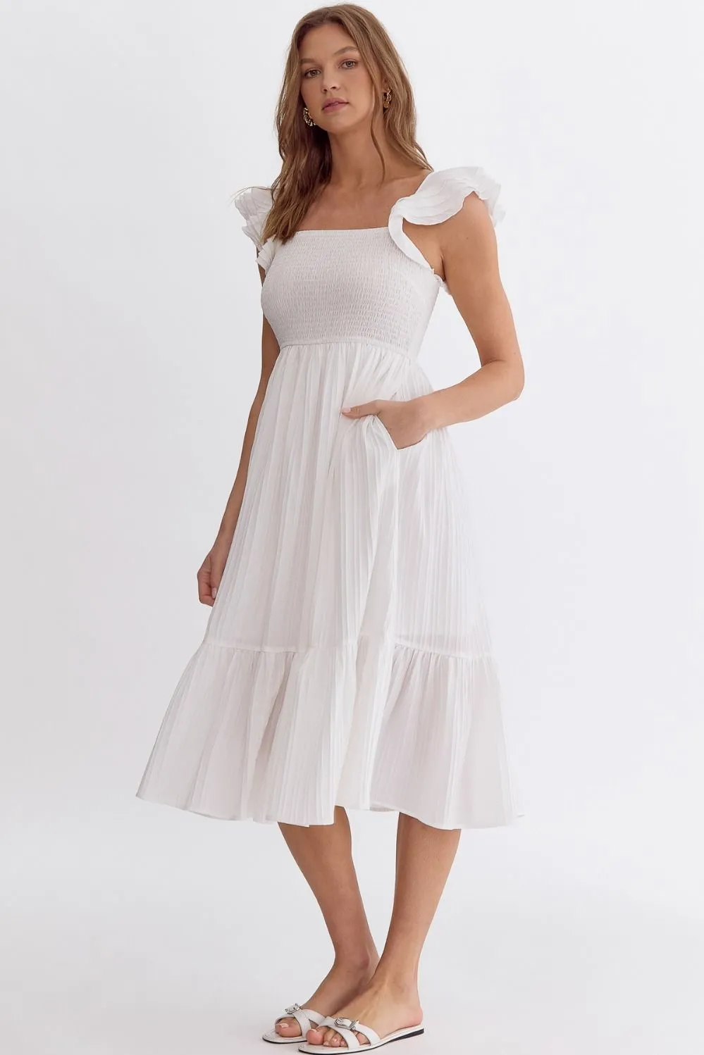 Chill & Unwind Square Midi Dress in Off White