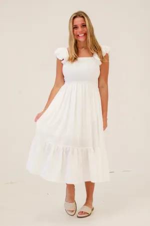 Chill & Unwind Square Midi Dress in Off White