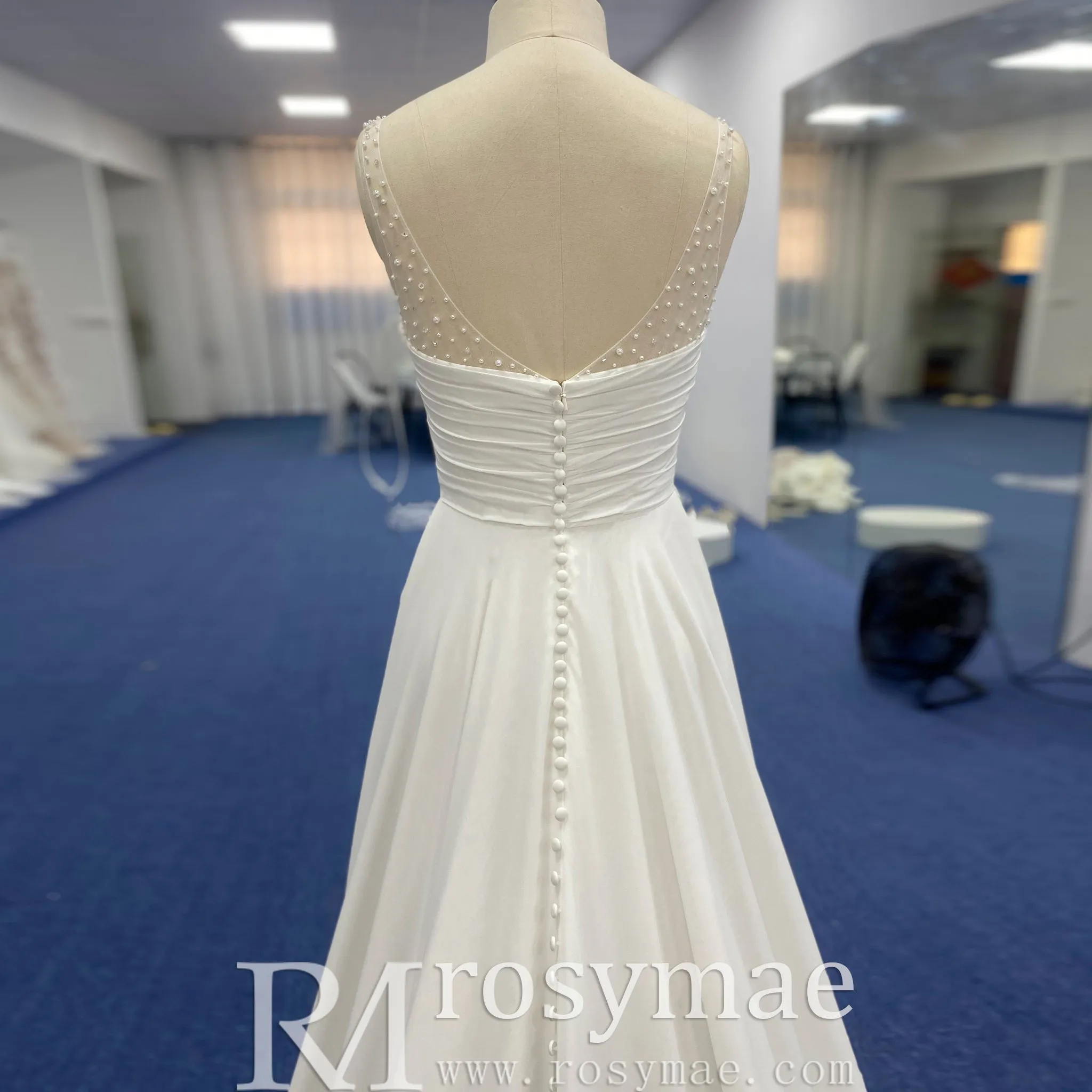 Classic A-line Vneck Chiffon Wedding Dress with Wide Strap
