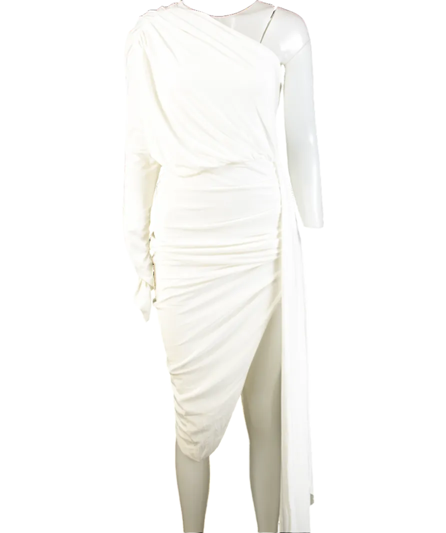 Club L White Ruched One Shoulder Midi Dress UK 10