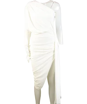 Club L White Ruched One Shoulder Midi Dress UK 10