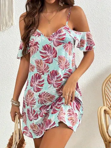 Cora - Off-the-shoulder dress with floral pattern.
