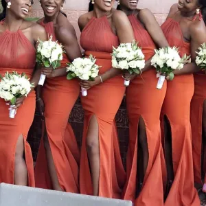 coral bridesmaid dresses long halter mermaid African cheap sexy wedding party dresses 2021