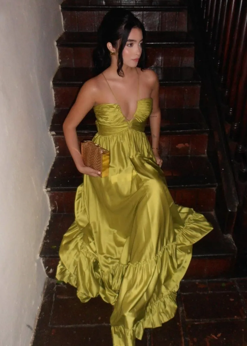 Criss-cross Chartreuse Ruched A-line Halter Sleeveless Long Prom Dresses