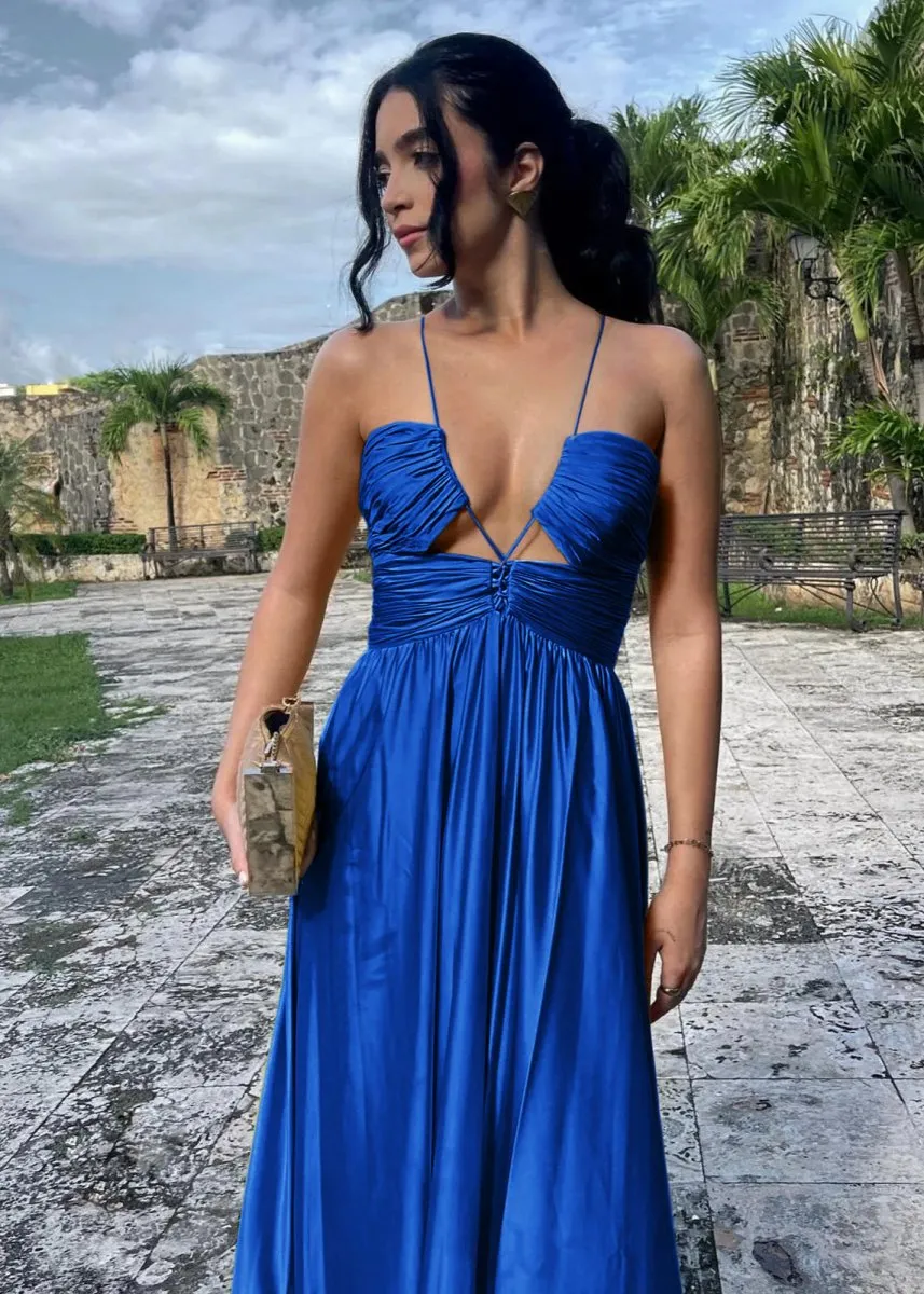 Criss-cross Chartreuse Ruched A-line Halter Sleeveless Long Prom Dresses