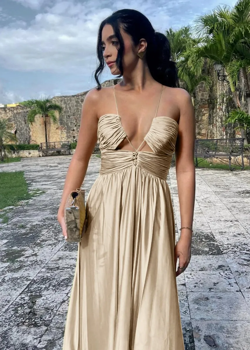 Criss-cross Chartreuse Ruched A-line Halter Sleeveless Long Prom Dresses