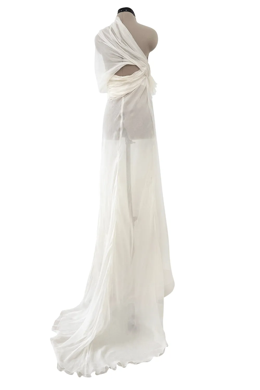 Cruise 2010 Christian Dior by John Galliano White Silk Chiffon Draped Dress w Train