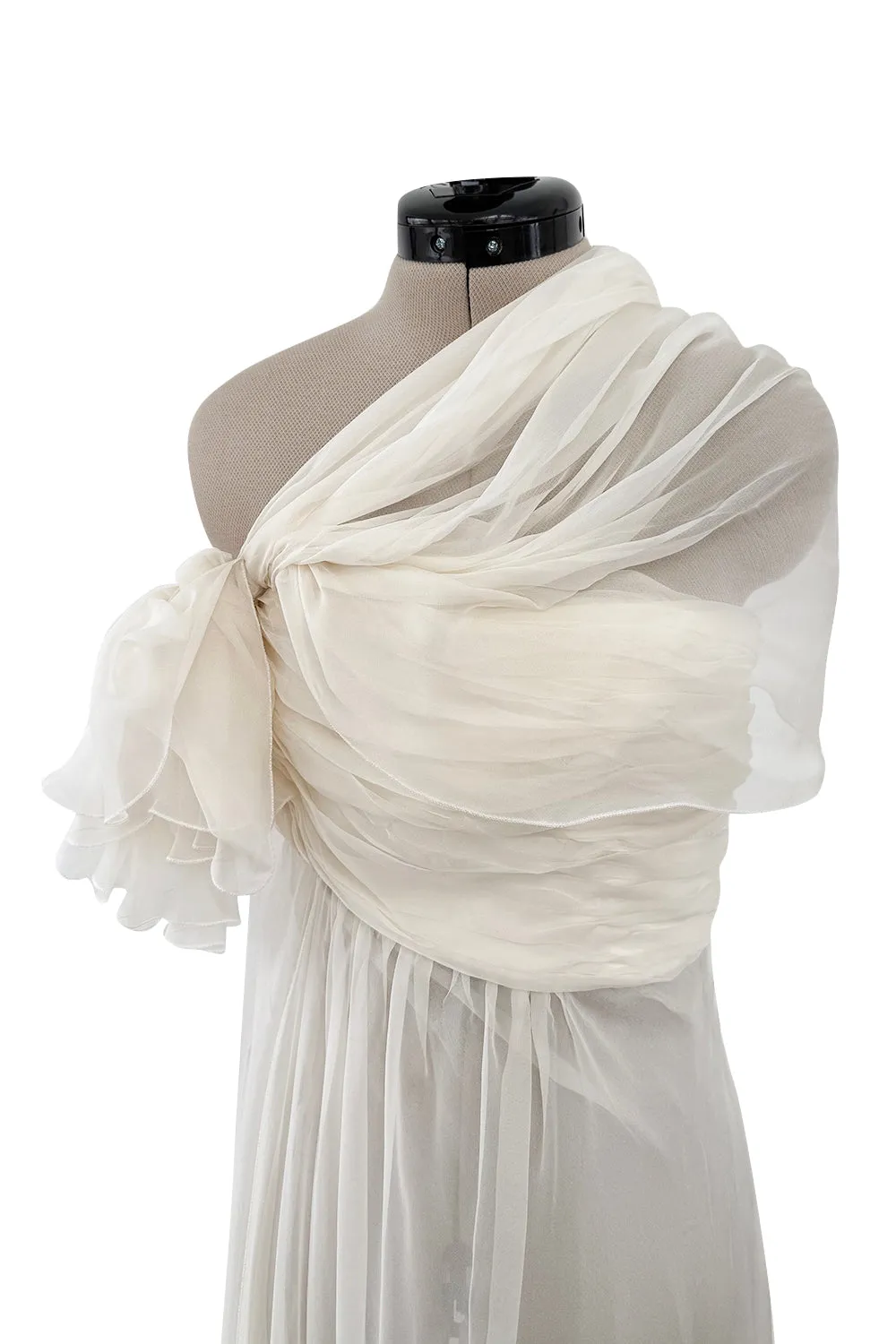 Cruise 2010 Christian Dior by John Galliano White Silk Chiffon Draped Dress w Train