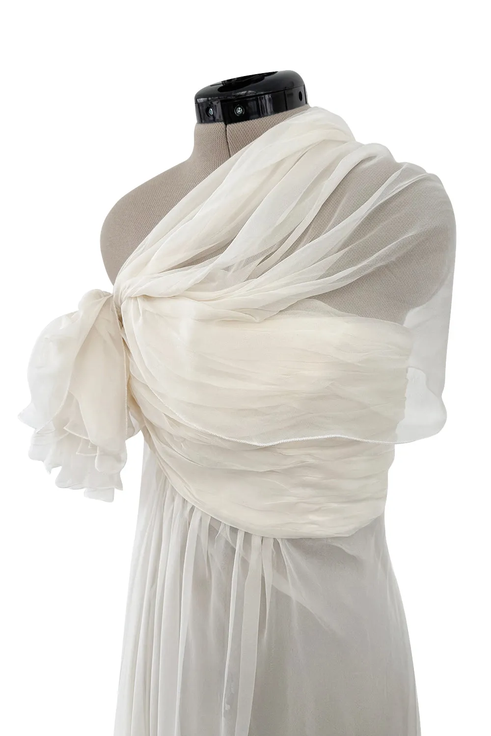 Cruise 2010 Christian Dior by John Galliano White Silk Chiffon Draped Dress w Train