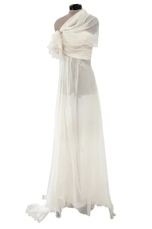 Cruise 2010 Christian Dior by John Galliano White Silk Chiffon Draped Dress w Train