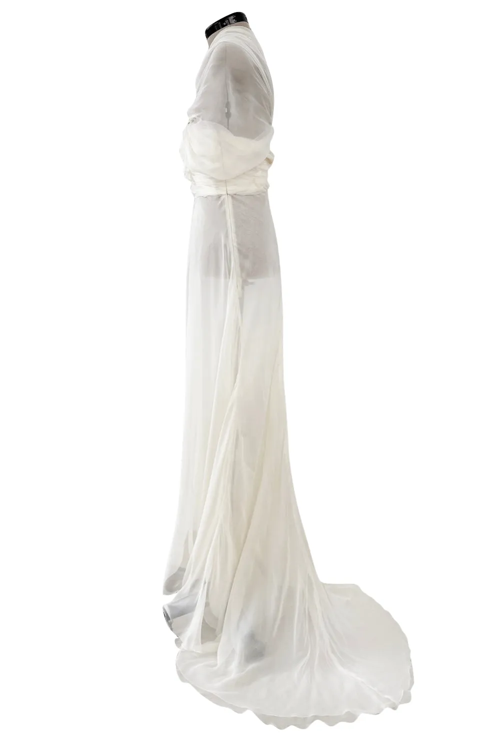 Cruise 2010 Christian Dior by John Galliano White Silk Chiffon Draped Dress w Train