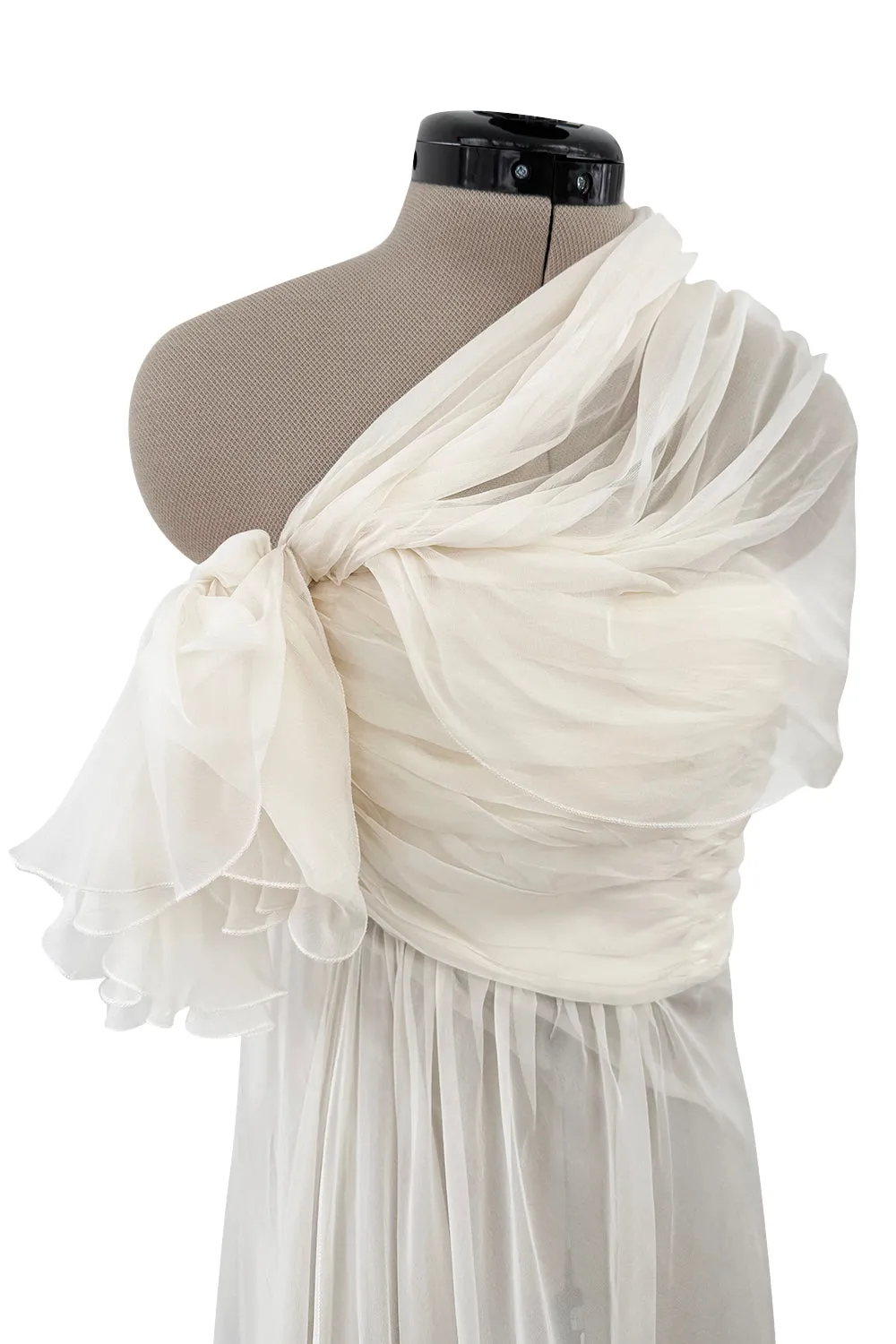 Cruise 2010 Christian Dior by John Galliano White Silk Chiffon Draped Dress w Train