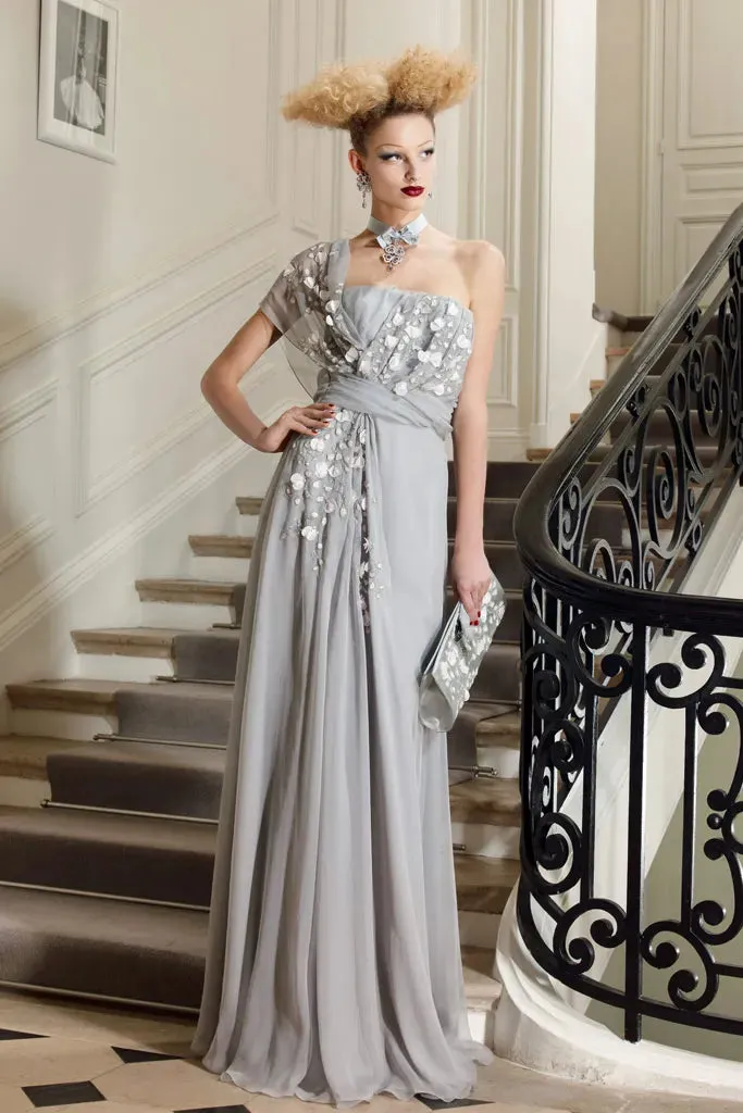 Cruise 2010 Christian Dior by John Galliano White Silk Chiffon Draped Dress w Train
