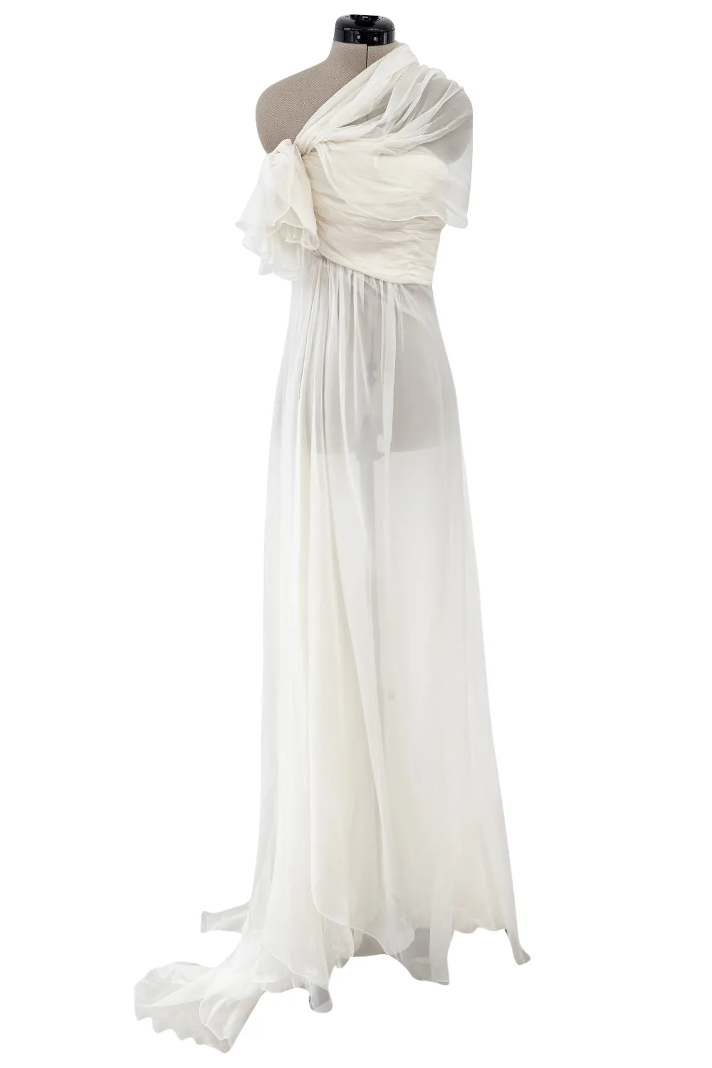 Cruise 2010 Christian Dior by John Galliano White Silk Chiffon Draped Dress w Train