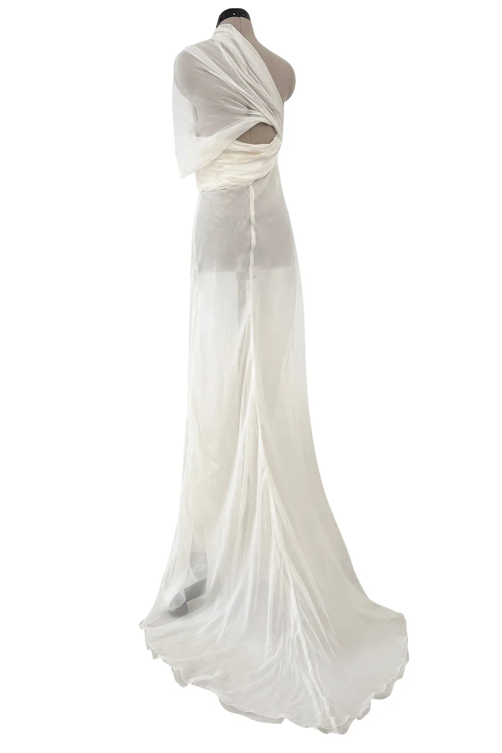 Cruise 2010 Christian Dior by John Galliano White Silk Chiffon Draped Dress w Train