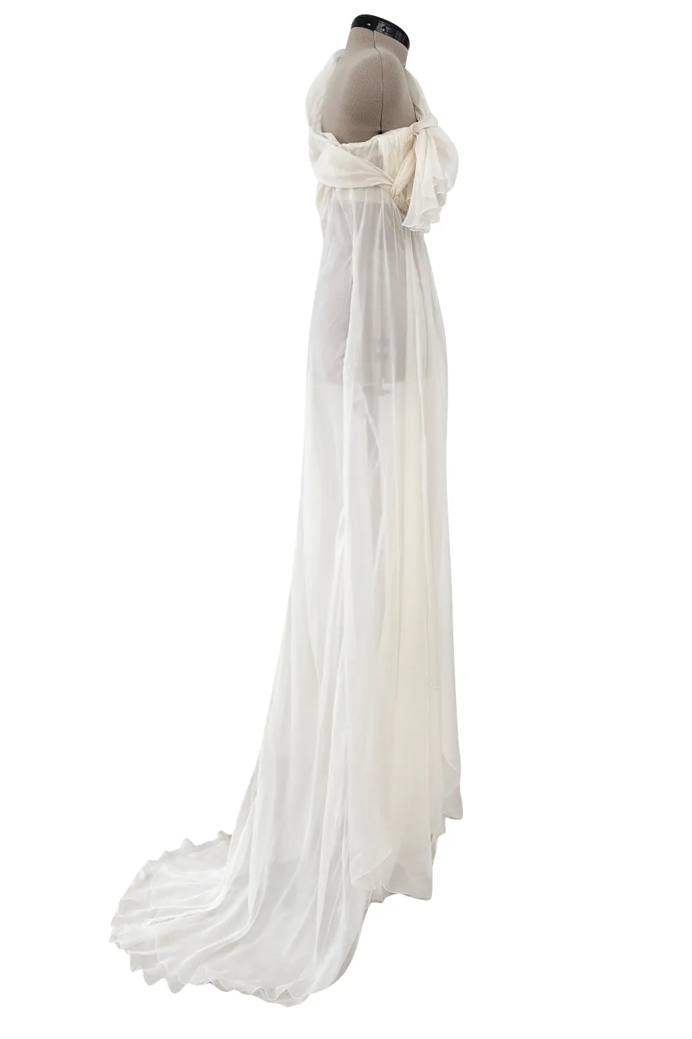 Cruise 2010 Christian Dior by John Galliano White Silk Chiffon Draped Dress w Train