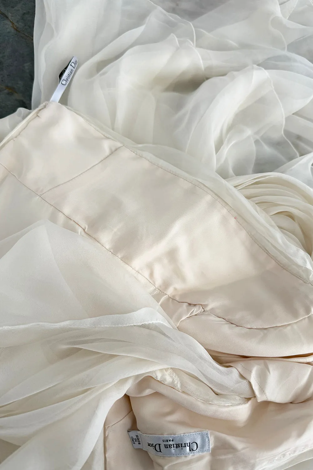 Cruise 2010 Christian Dior by John Galliano White Silk Chiffon Draped Dress w Train